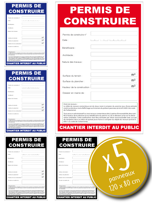 Permis de construire 120x80 cm - LOT de 5 PANNEAUX