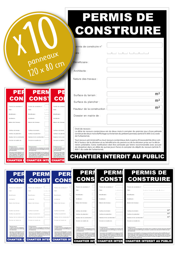 Permis de construire 120 x 80 cm - LOT DE 10 PANNEAUX